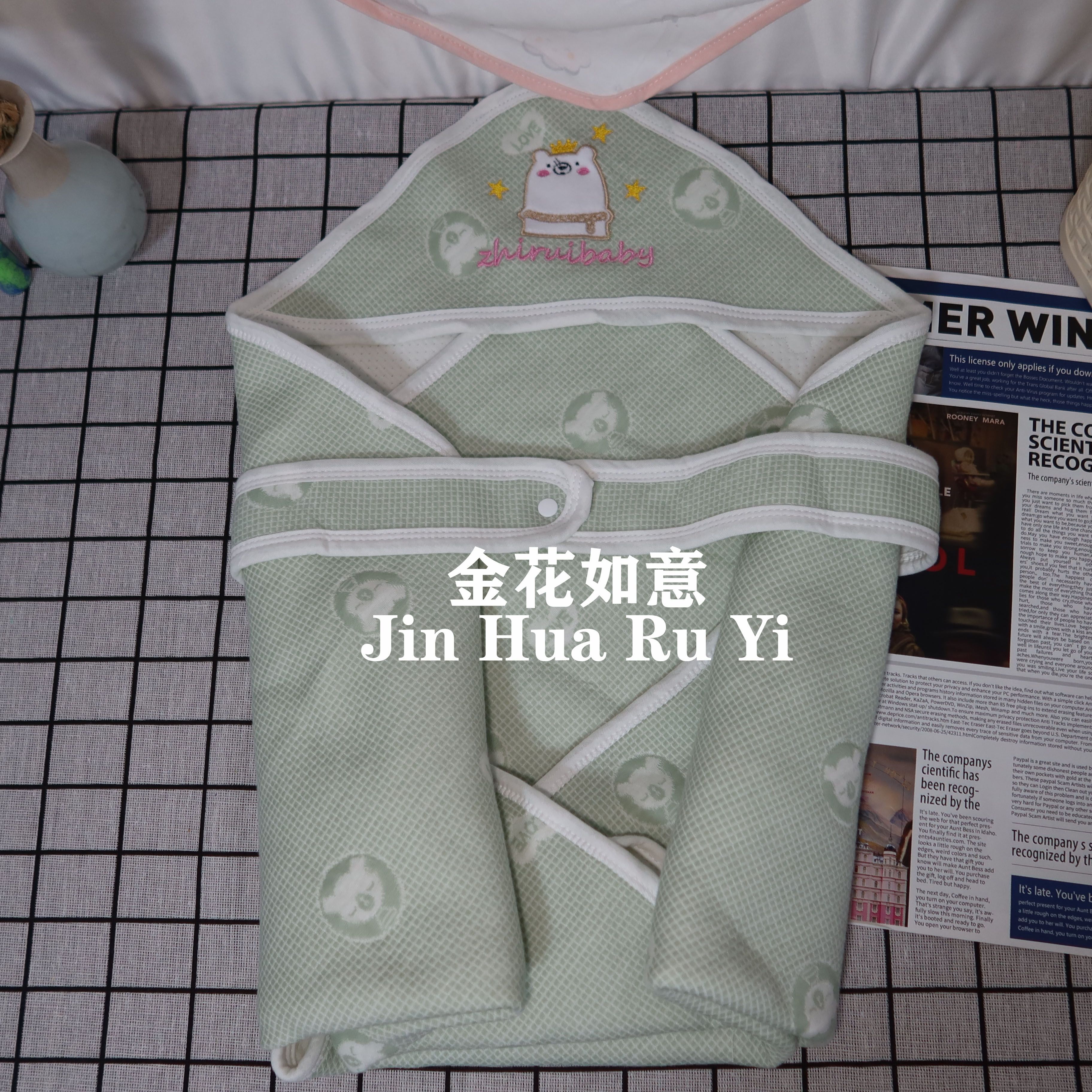 Bear Head Jumper medium and thick Class A pure cotton newborn blanket, cartoon pure cotton baby blanket, solid color embossed jacquard swaddling baby blanket