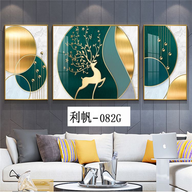 Modern Simple Sofa Background Wall Hanging Picture Atmospheric Crystal Porcelain Diamond Triptych Mural Living Room Decorative Painting Application Scenario