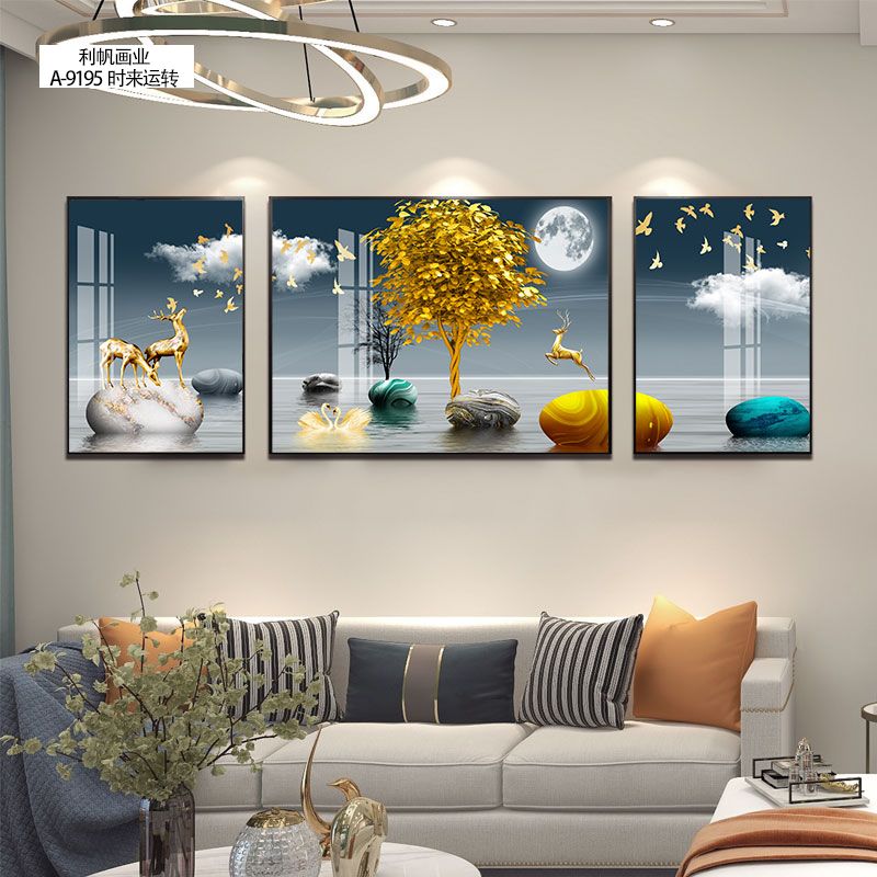 Living Room Decorative Painting Modern Simple Sofa Background Wall Hanging Painting Atmospheric Wall Painting Crystal Porcelain With Diamond Triptych Murals Specification drawing