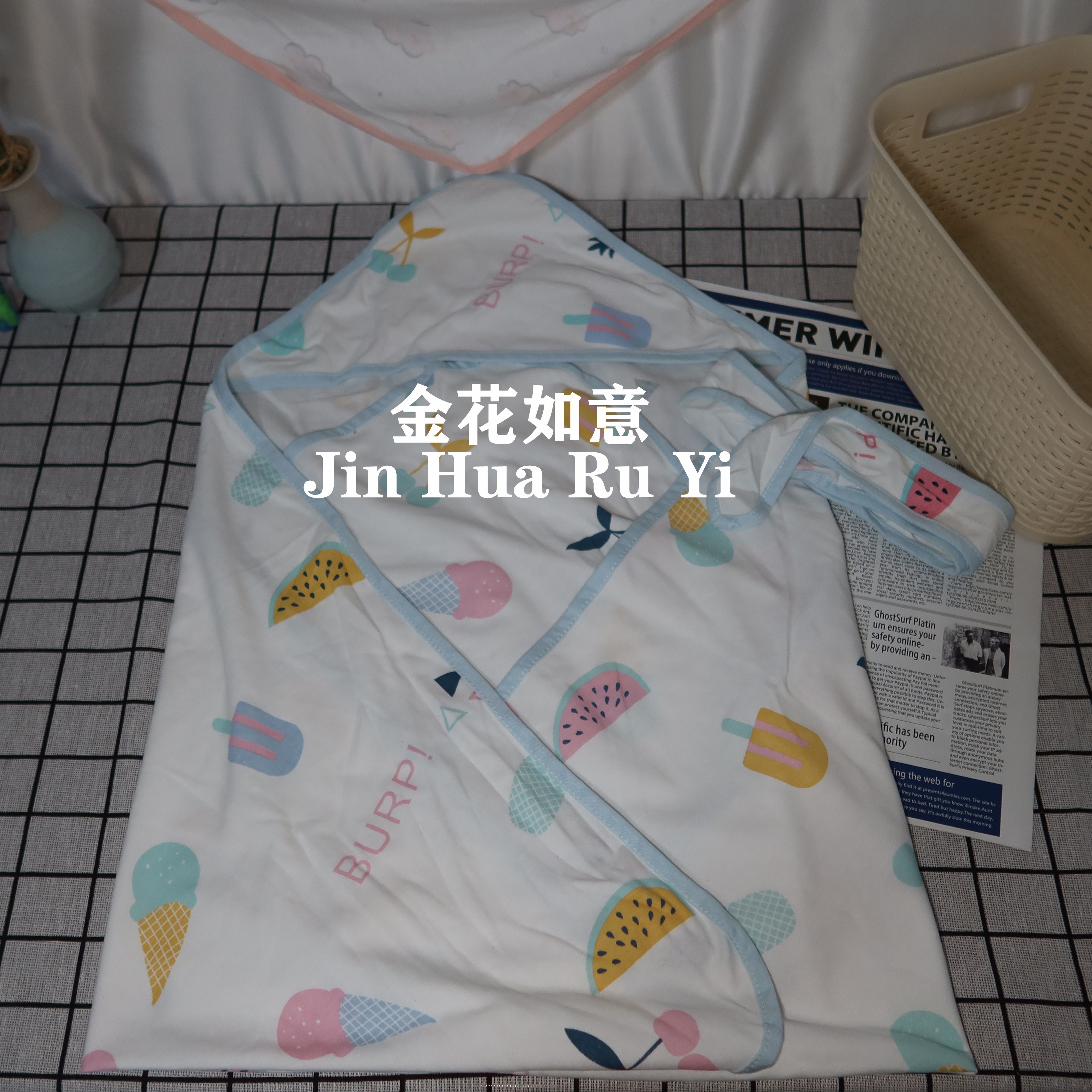 Spring and Autumn thin Class A pure cotton newborn blanket, cartoon pure cotton baby blanket, solid color embossed printed swaddling baby blanket details Picture