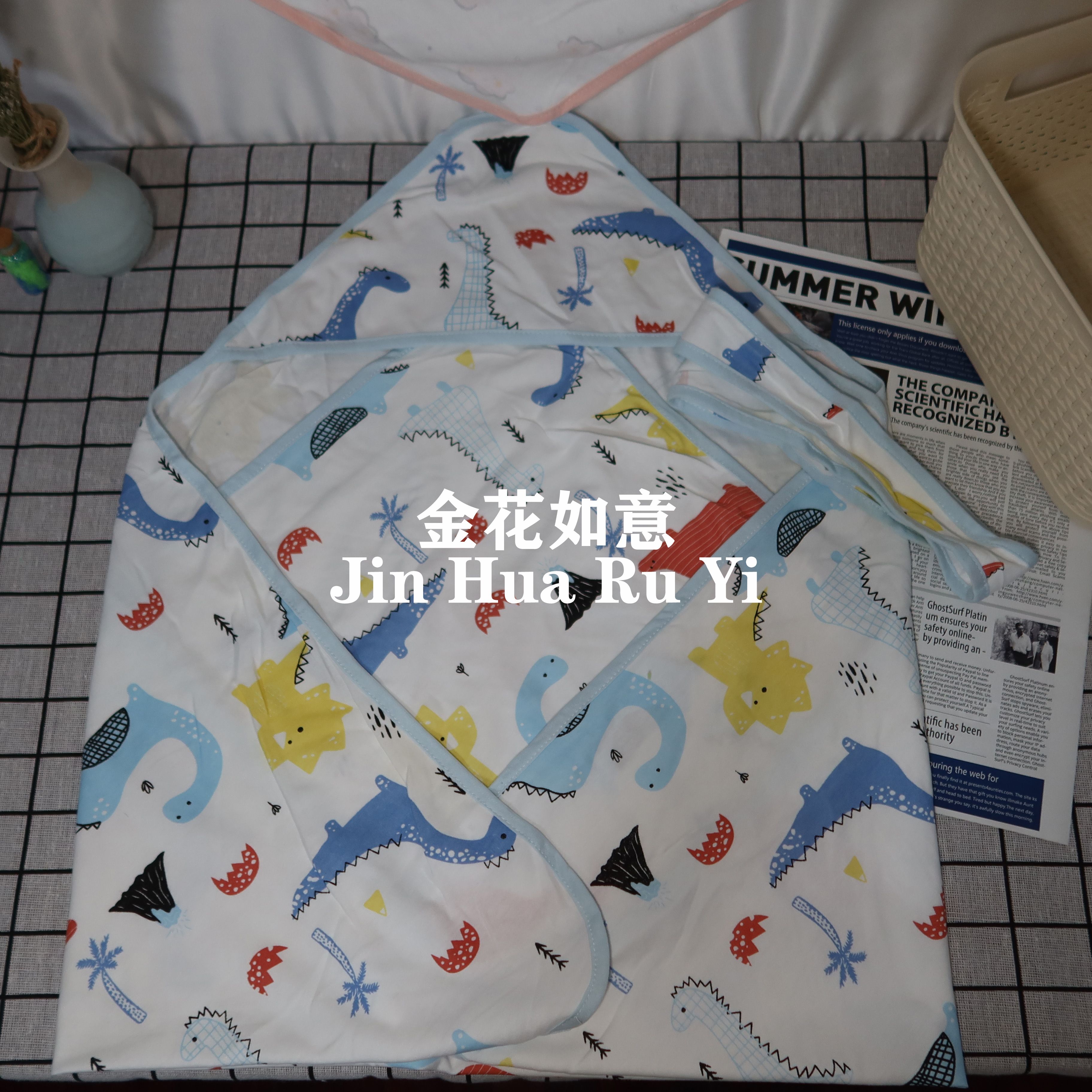 Spring and Autumn thin Class A pure cotton newborn blanket, cartoon pure cotton baby blanket, solid color embossed printed swaddling baby blanket Specification image