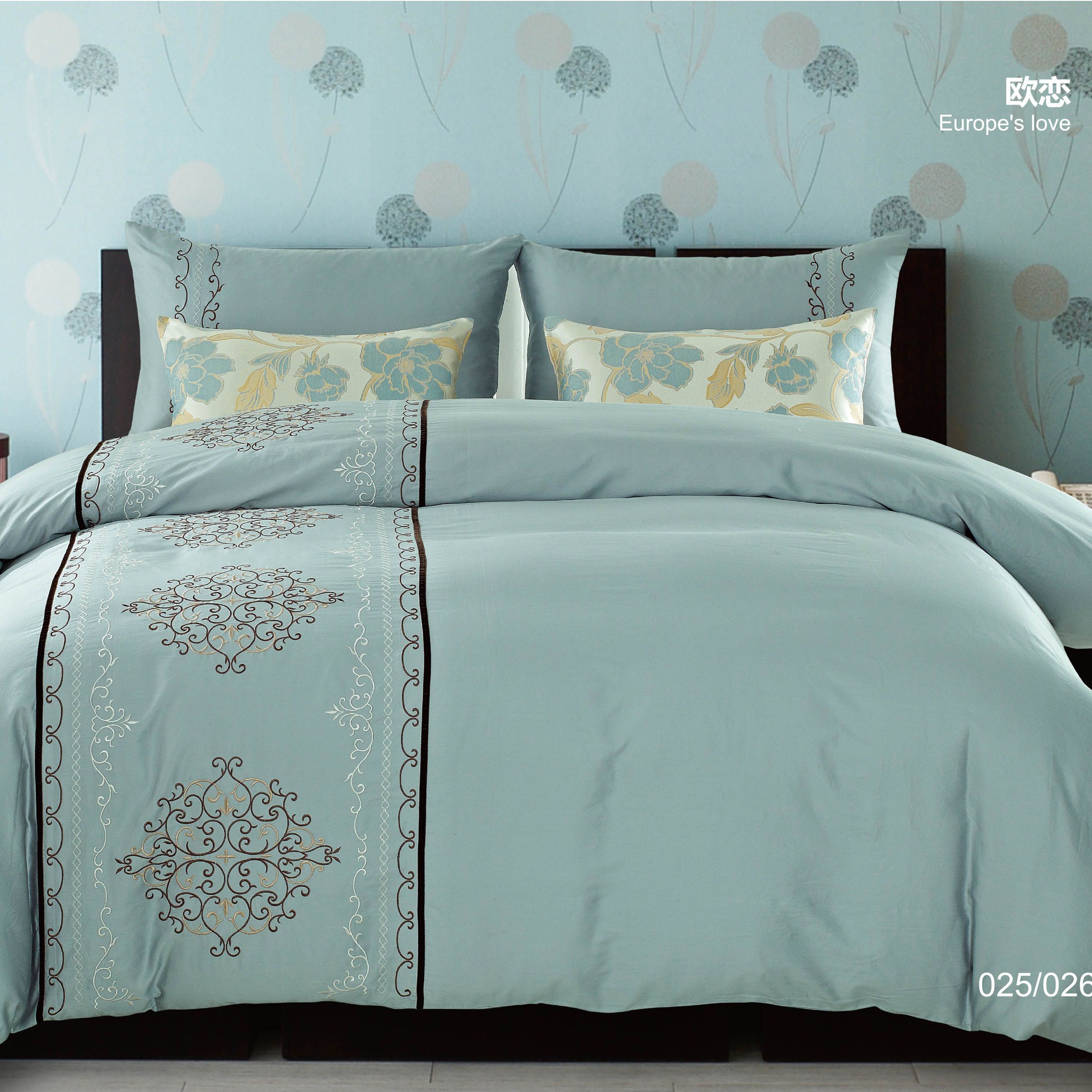 Hotel Guest House Bed linen embroidered cotton room linen four-piece pillowcase bed sheet and duvet cover