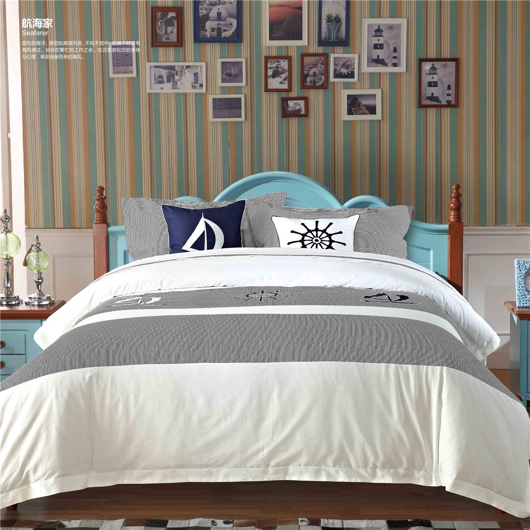Hotel Guest House Bed linen four-piece set embroidered cotton guest room linen pillowcase bed sheet and duvet cover