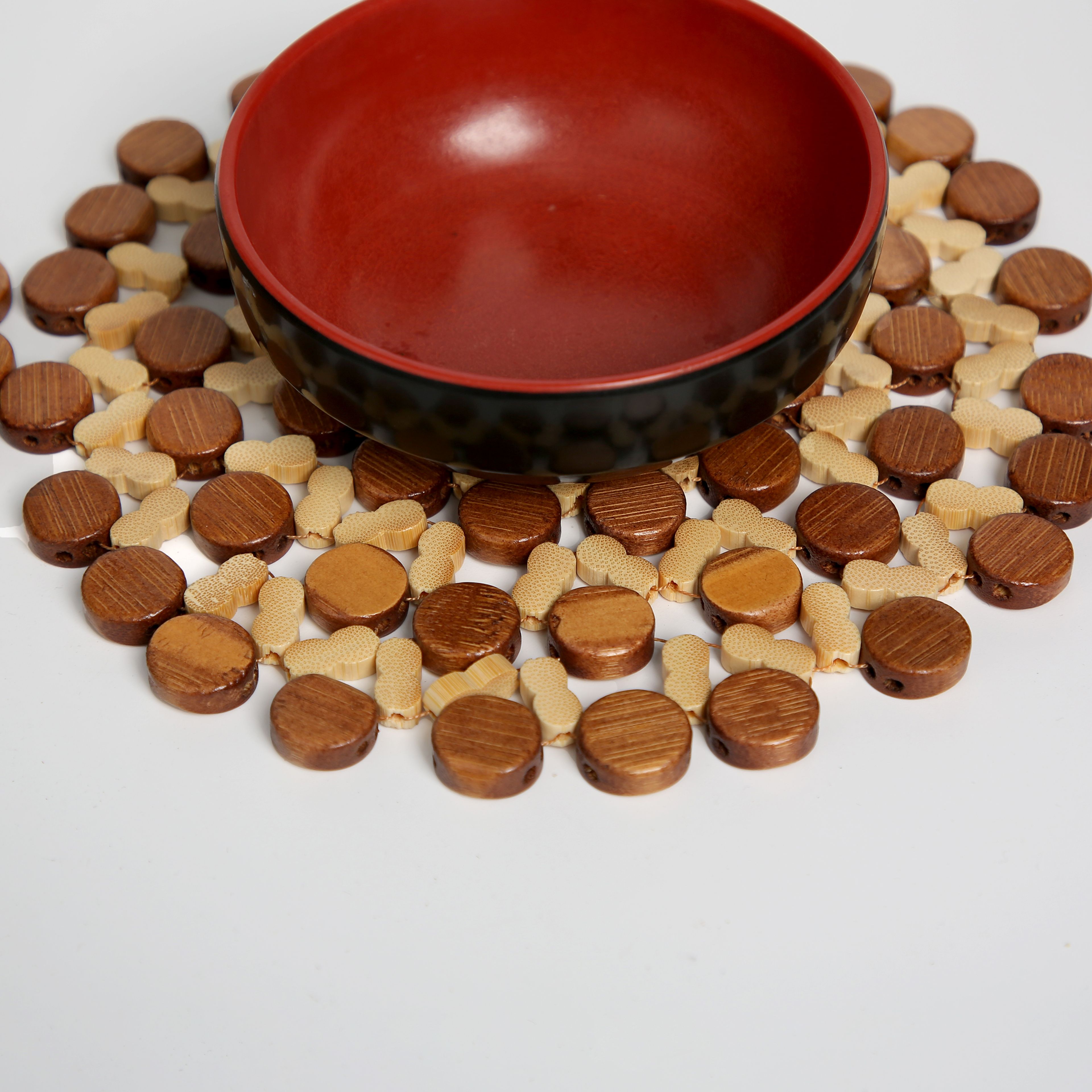 Jiehao Bamboo and Wood Kitchen Household Eight-character series tableware MATS, anti-slip and heat-insulating MATS, durable, sturdy and beautiful bowl MATS wholesale details Picture