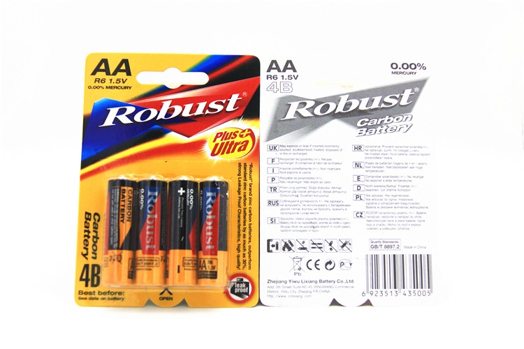 Robust碳性电池 4只挂卡5号五号 1.5V无汞环保 空调电视遥控器玩具详情图6