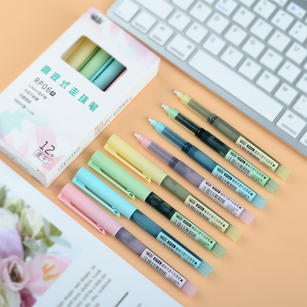 Small white dot 0.38MM straight liquid ballpoint pen, student gel pen, black water pen, light and fresh carbon pen for exams