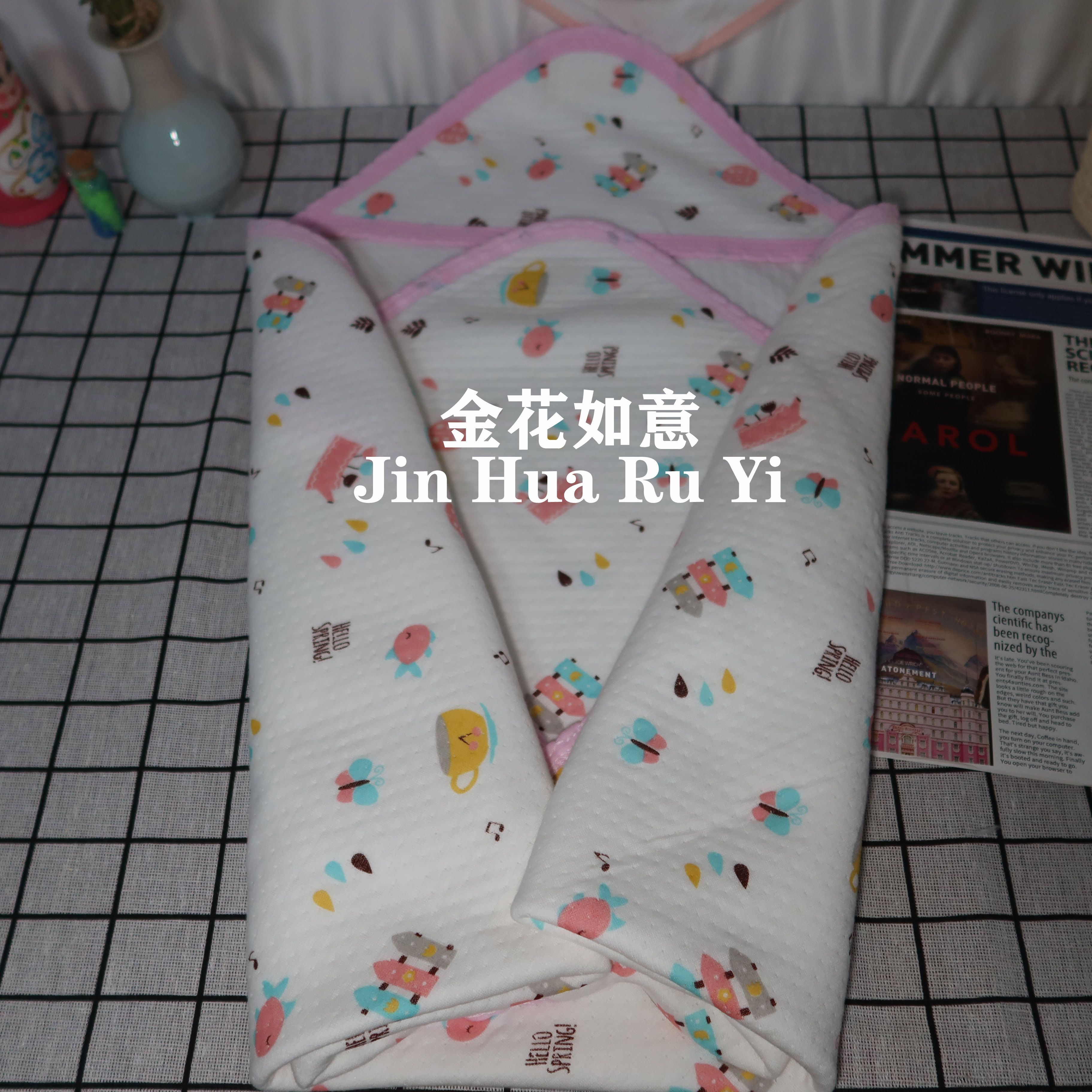 Spring and autumn style Class A pure cotton newborn blanket, cartoon-printed pure cotton baby blanket, solid-color embossed printed swaddling baby blanket details Picture