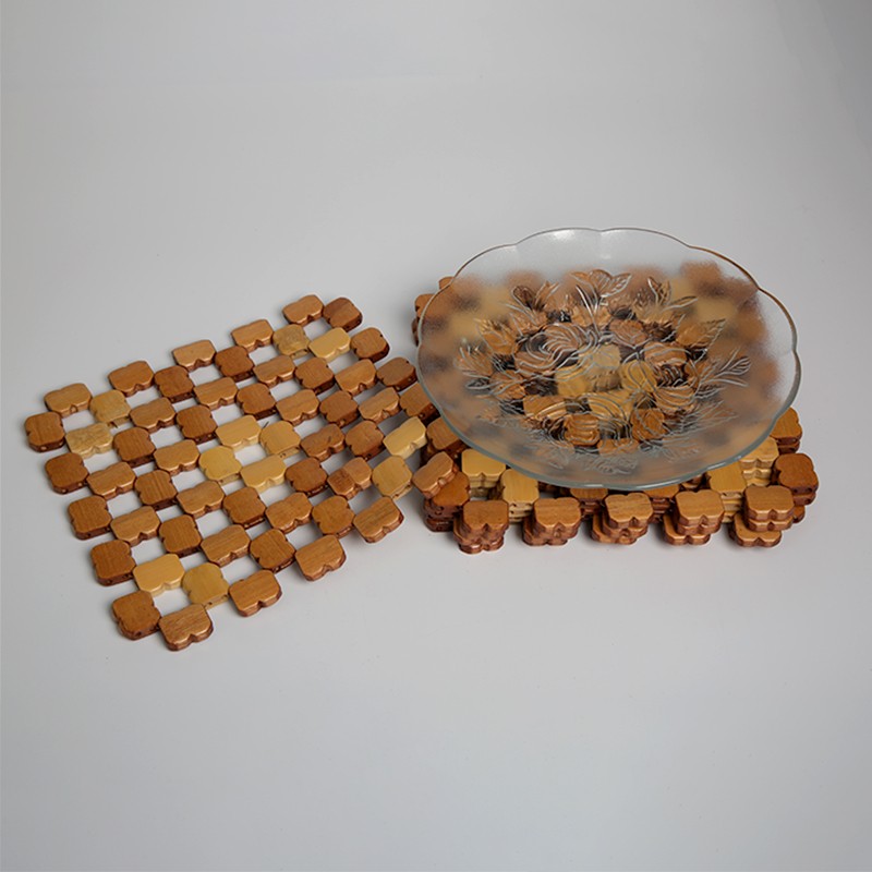 Jiehao Bamboo and Wood Flower Grid Series Factory direct sales kitchen placemats, heat insulation pads, coasters, anti-slip daily simple bowl MATS detail image 4