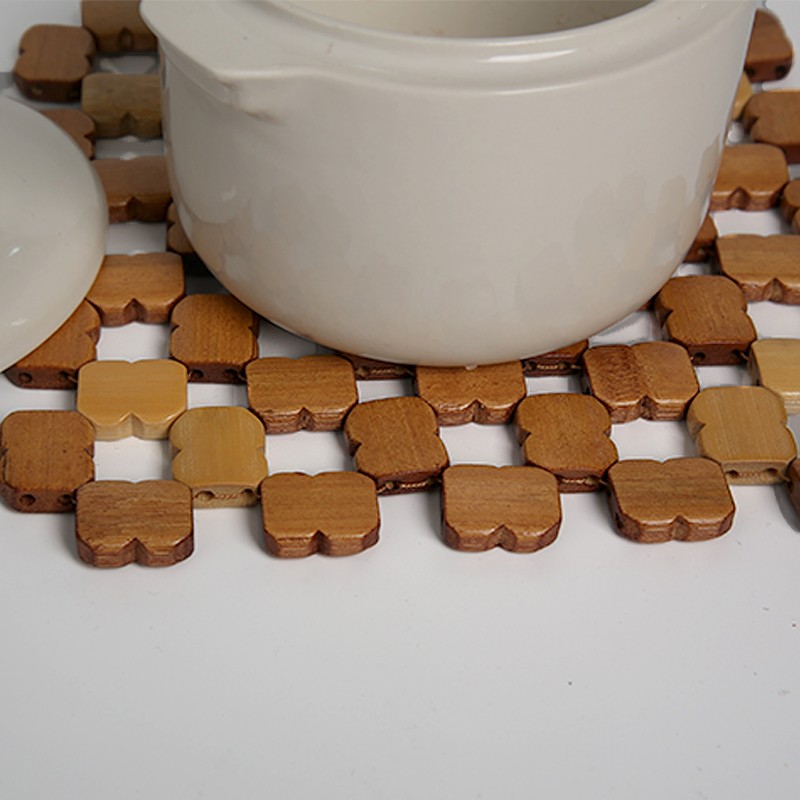 Jiehao Bamboo and Wood Flower Grid Series Factory direct sales kitchen placemats, heat insulation pads, coasters, anti-slip daily simple bowl MATS detail image 3