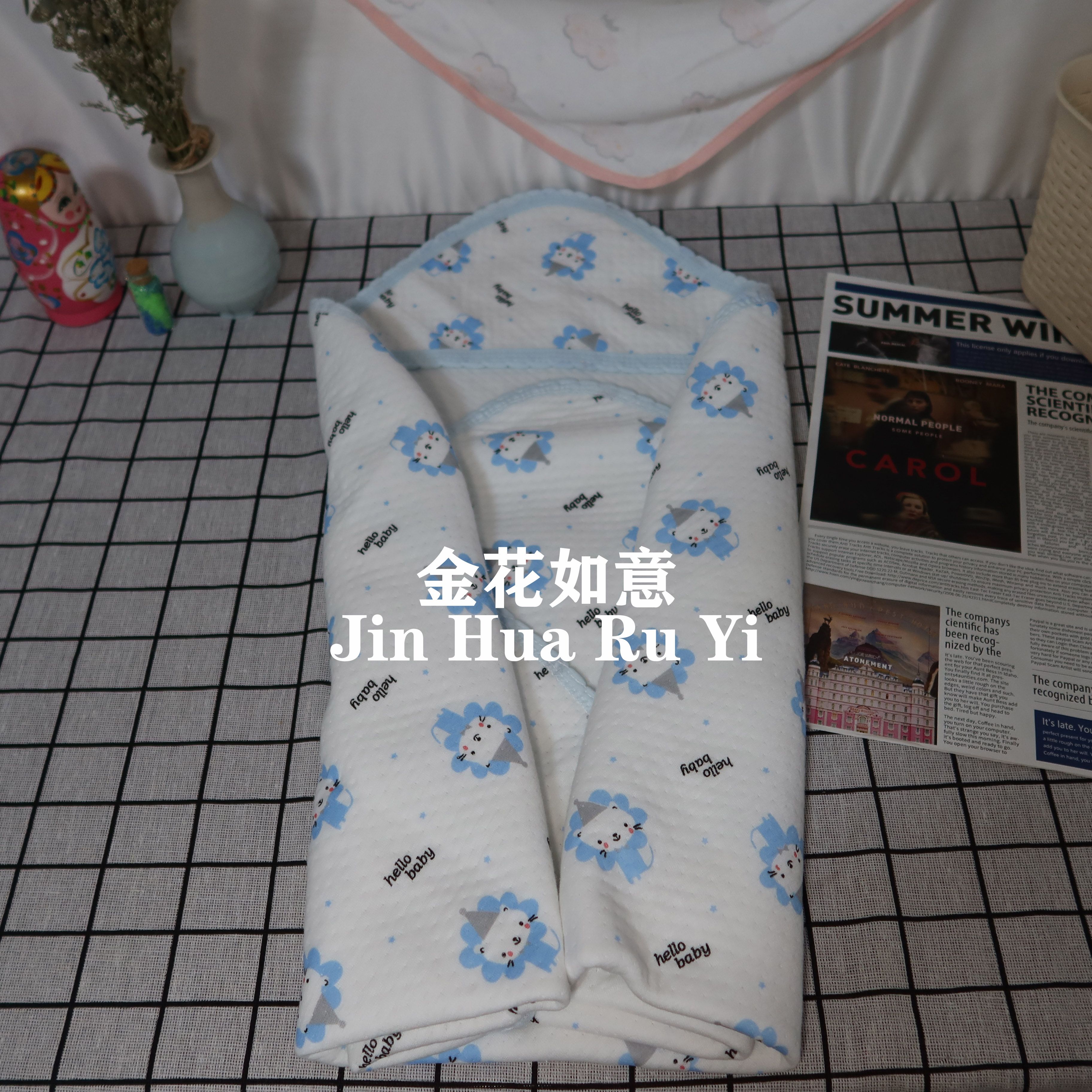 春秋款A类纯棉新生儿抱被 卡通印花纯棉婴儿包被 纯色压纹印花襁褓 婴儿毯