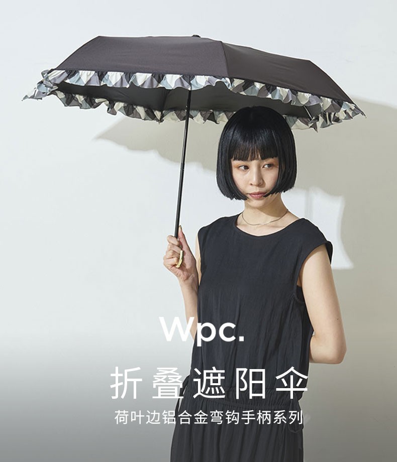 浙里 新款Wpc.日系晴雨两用遮阳伞荷叶边弯钩铝合金手柄折叠遮阳伞详情图1