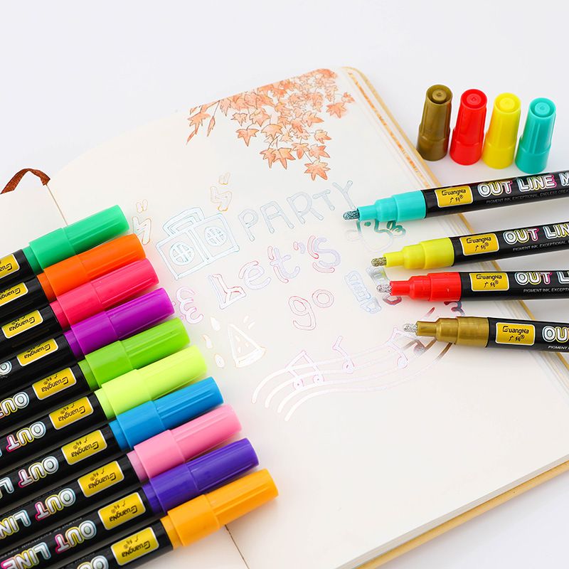 广纳标记笔记号笔贺卡涂鸦绘画笔双线轮廓笔荧光彩色笔24色套装细节图