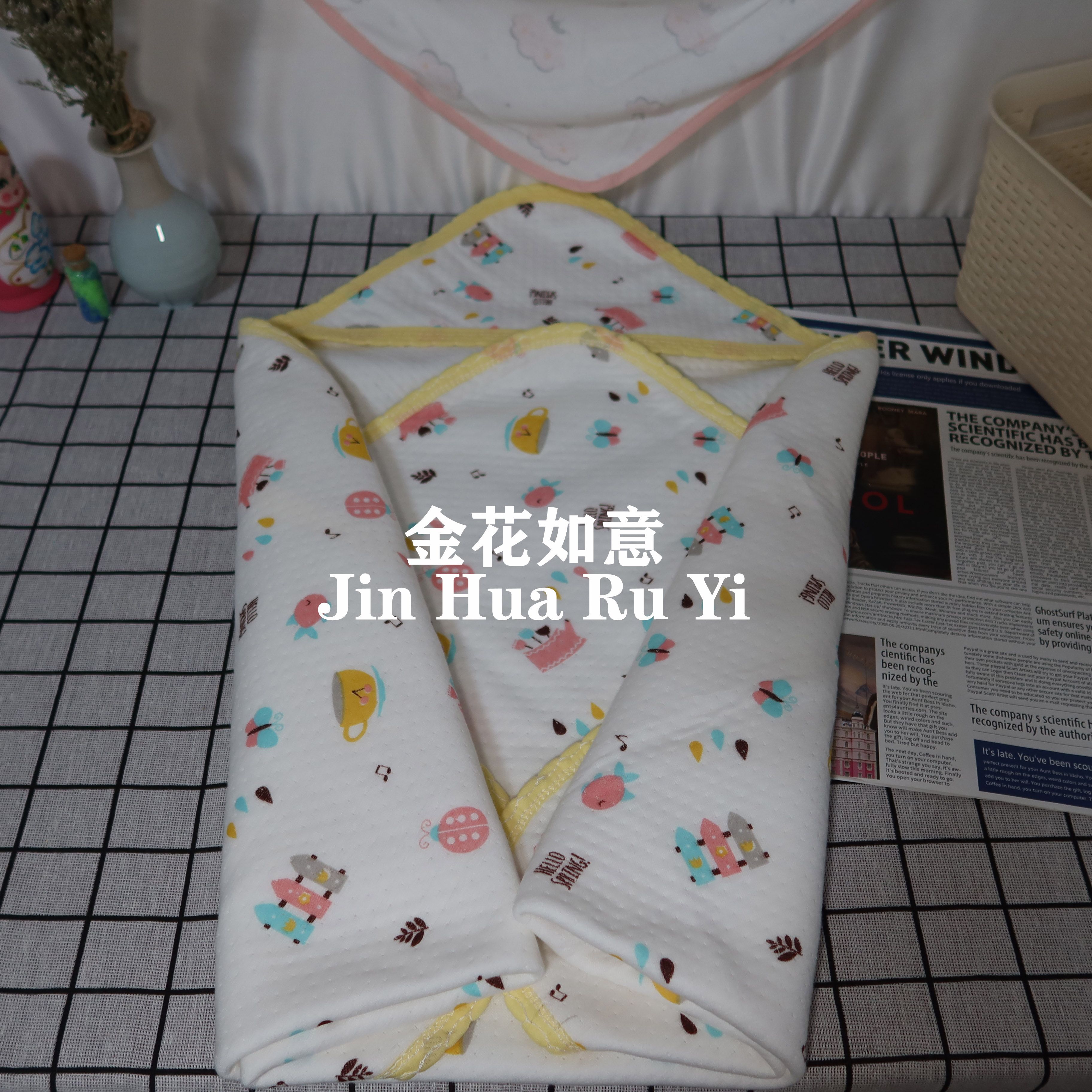 Spring and autumn style Class A pure cotton newborn blanket, cartoon-printed pure cotton baby blanket, solid-color embossed printed swaddling baby blanket Specification image