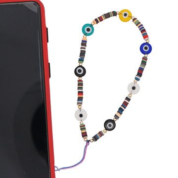 厂家批发 新款现货波西米亚软陶片虹手机挂链恶魔之眼个性挂件绳