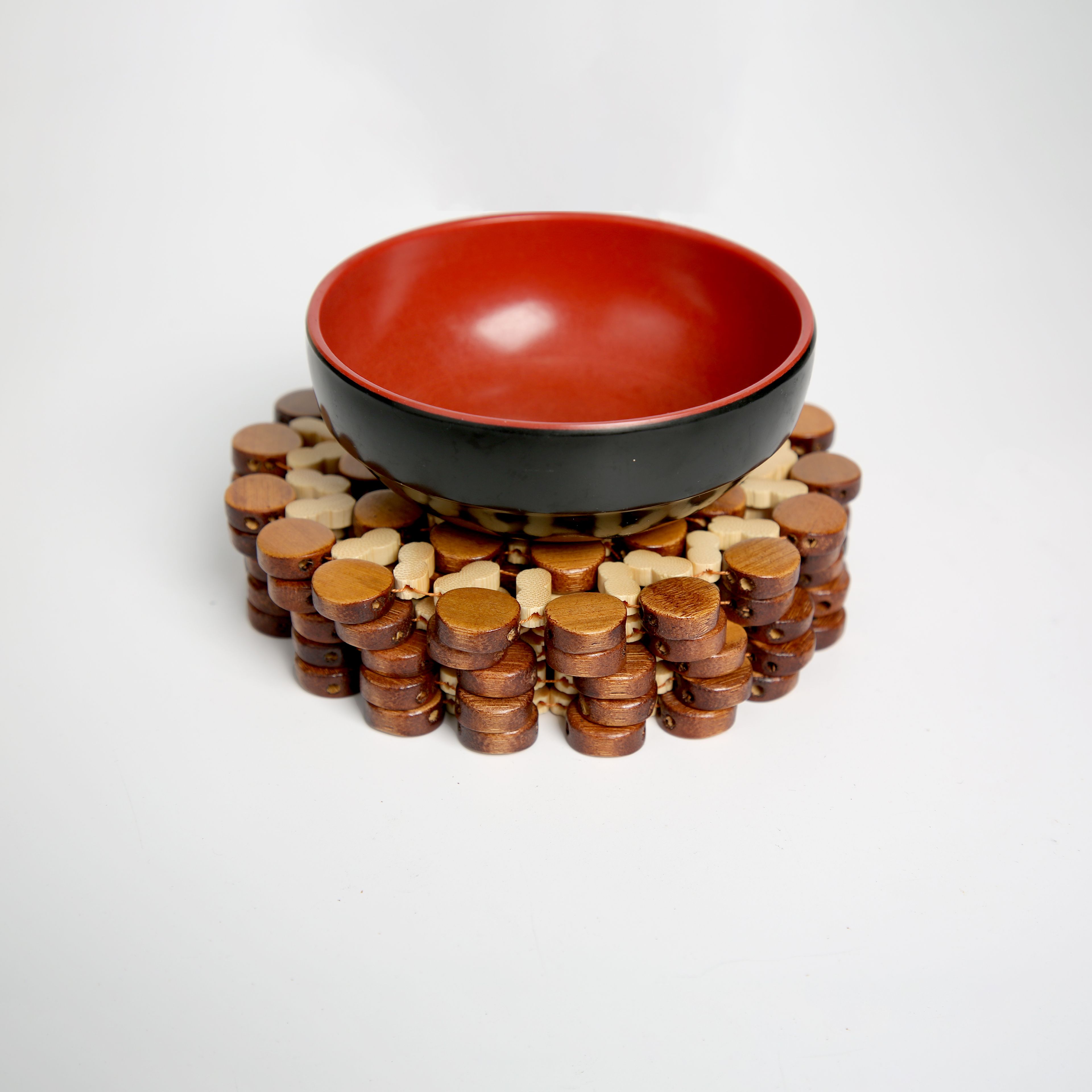 Jiehao Bamboo and Wood Kitchen Household Eight-character series tableware MATS, anti-slip and heat-insulating MATS, durable, sturdy and beautiful bowl MATS wholesale Item Picture