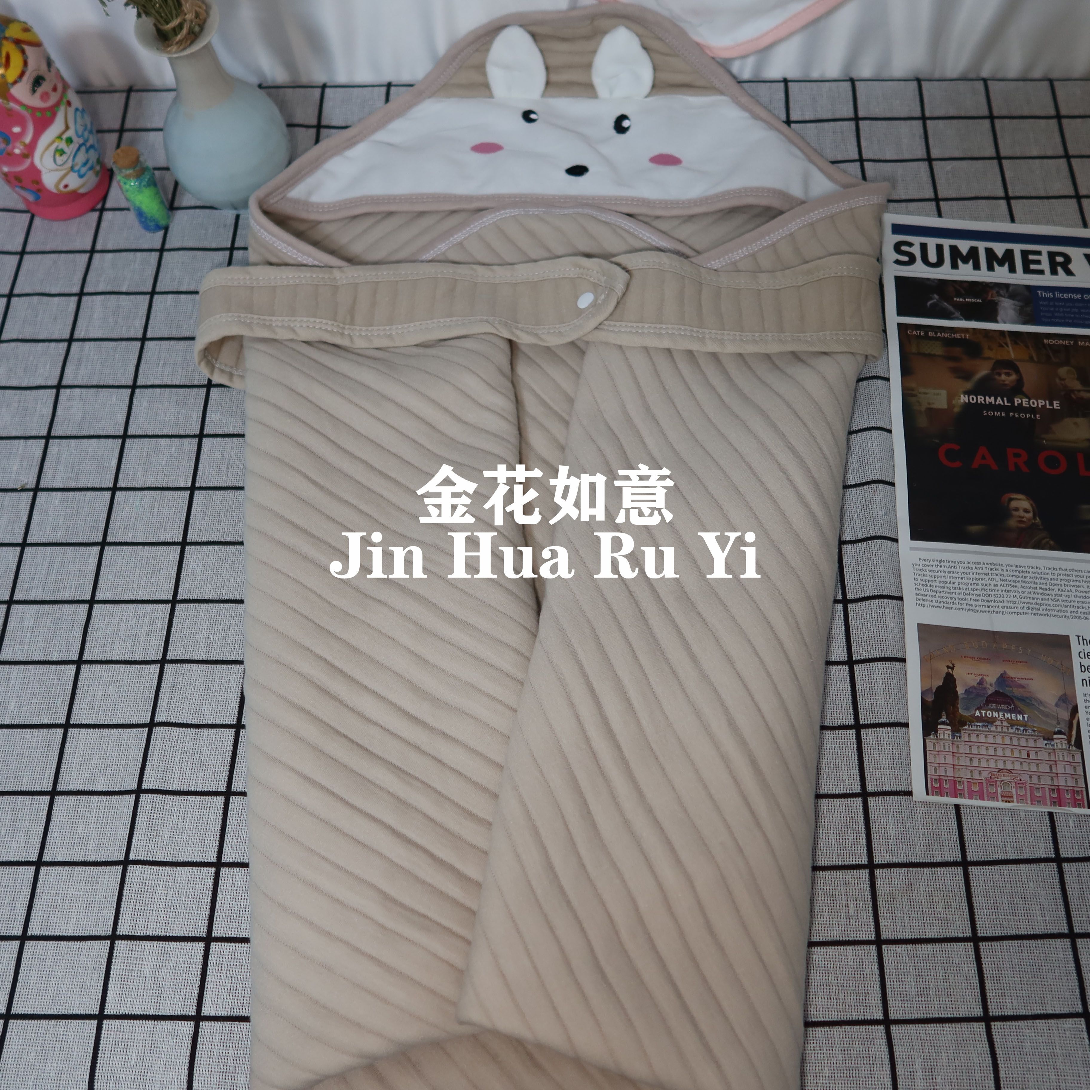 Spring and autumn style Class A pure cotton newborn blanket, cartoon cute rabbit head pure cotton baby blanket, solid color embossed printed swaddling baby blanket Application Scenario