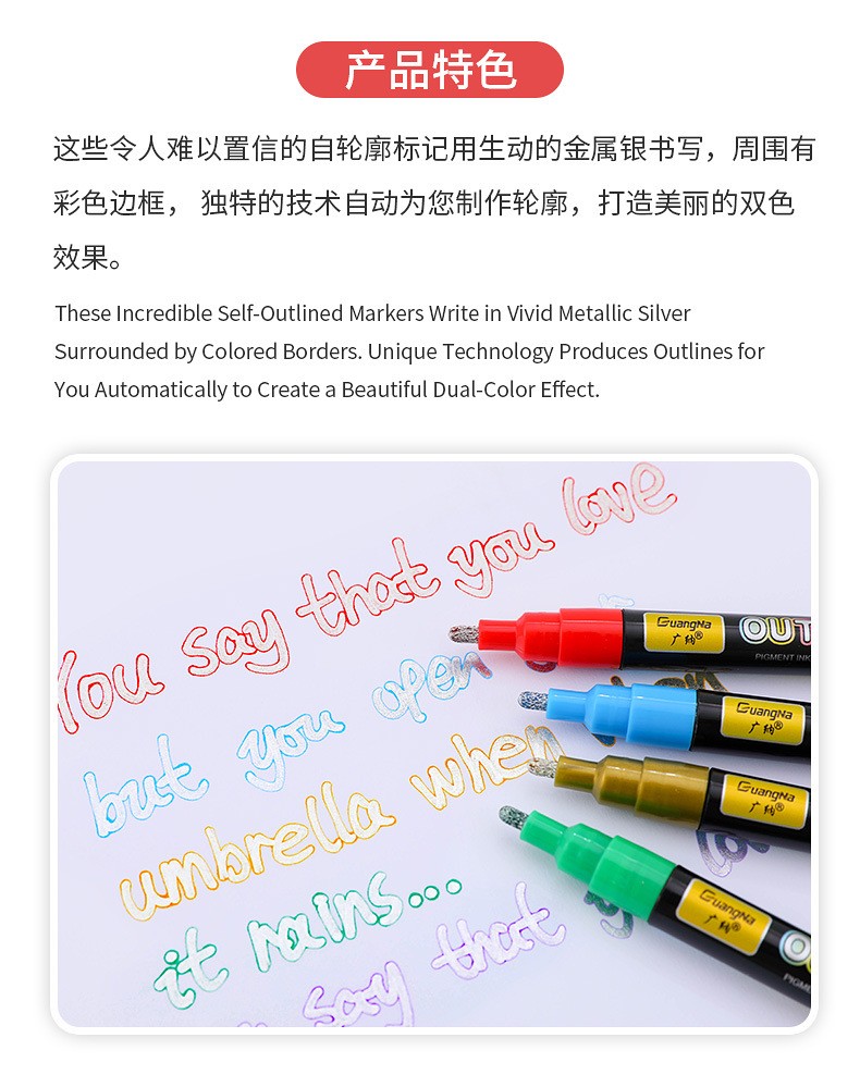 Guangna marking, note-taking pens, greeting cards, doodling, drawing pens, double-line contour pens, fluorescent colored pens, 24-color set pic 9
