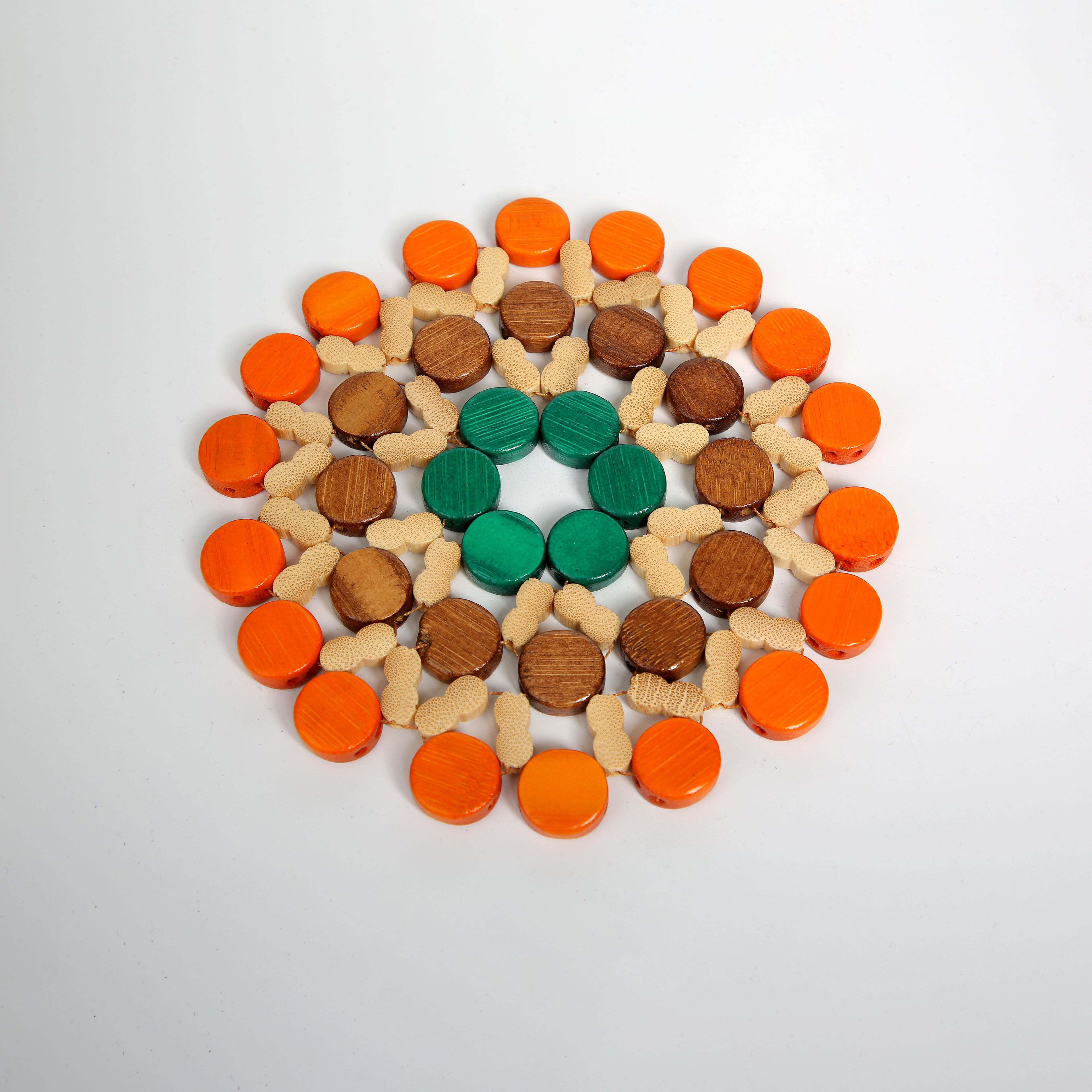 Jiehao Bamboo and Wood Kitchen household figure-eight colored tableware MATS, anti-slip and heat-insulating MATS, durable, sturdy and beautiful bowl MATS wholesale Item Picture