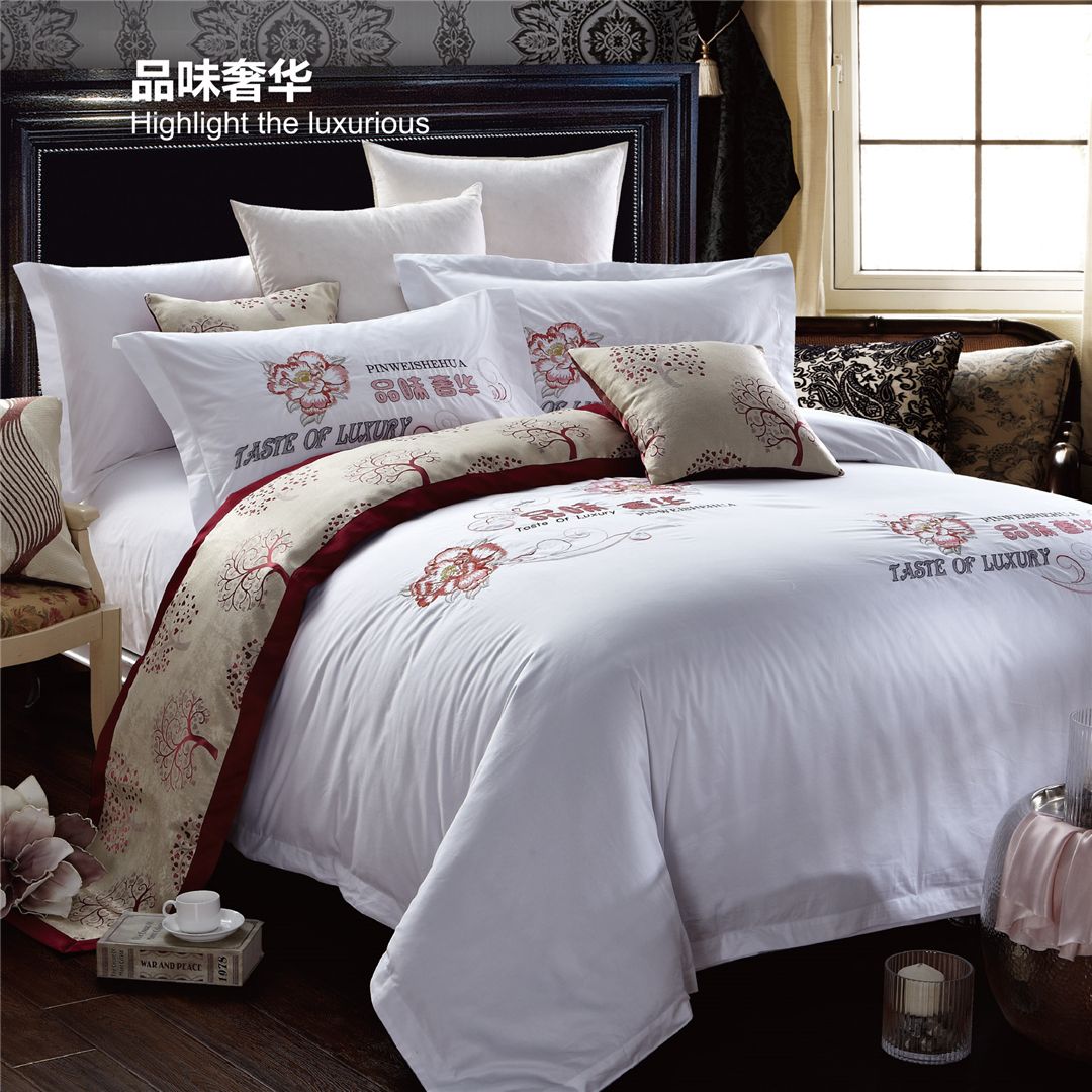 Hotel Bed Linen embroidered cotton Guest room linen four-piece duvet cover pillowcase sheet