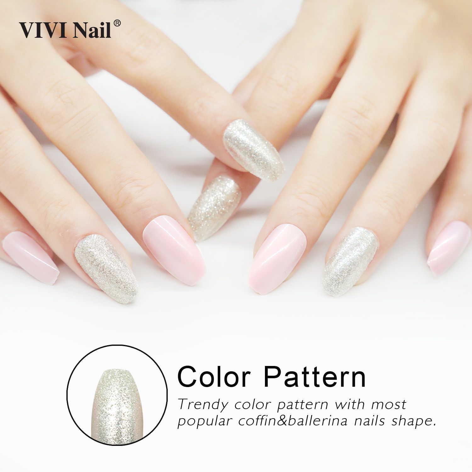 24片葱粉单色混搭美甲芭蕾甲简约美甲片定做假指甲详情图3