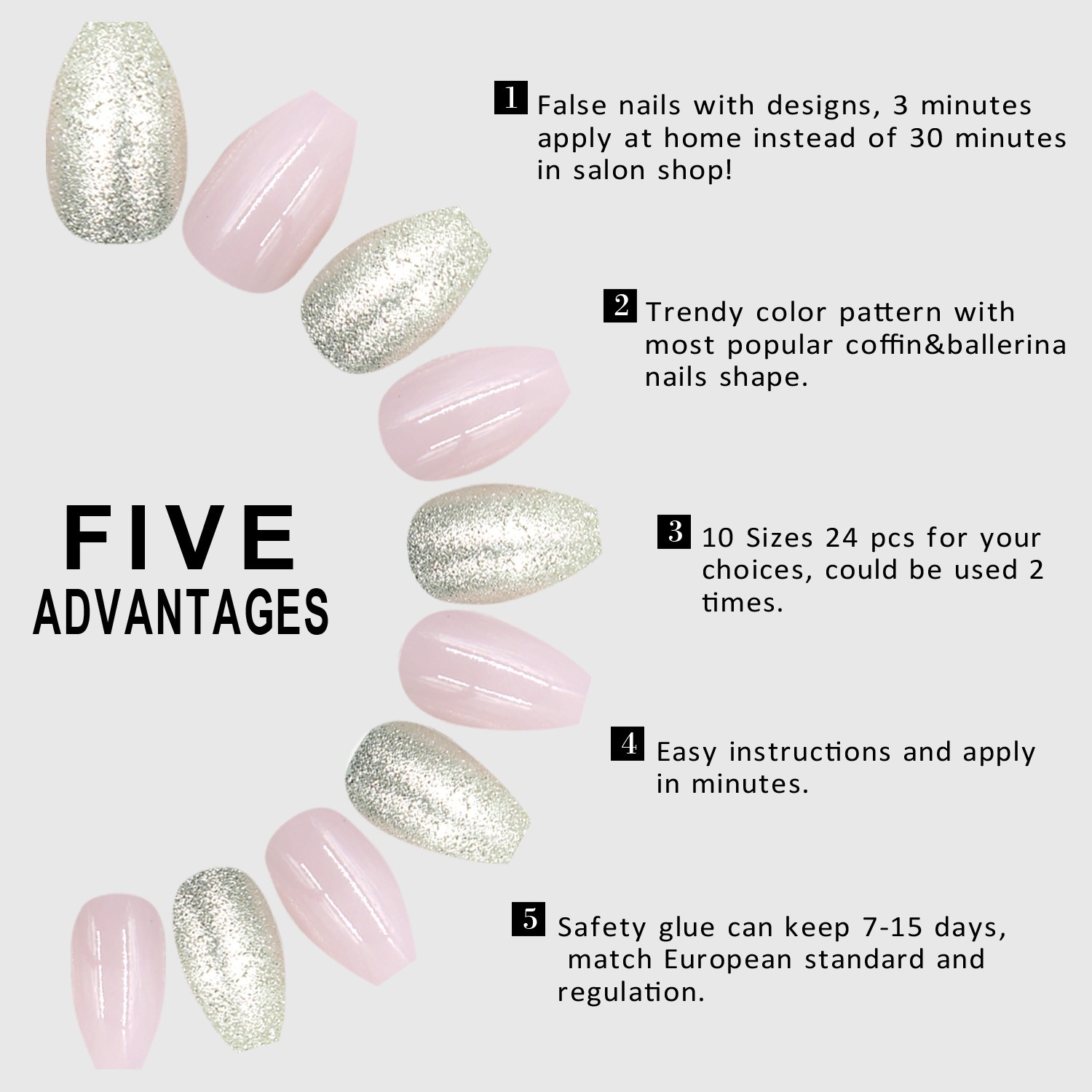 24片葱粉单色混搭美甲芭蕾甲简约美甲片定做假指甲详情5