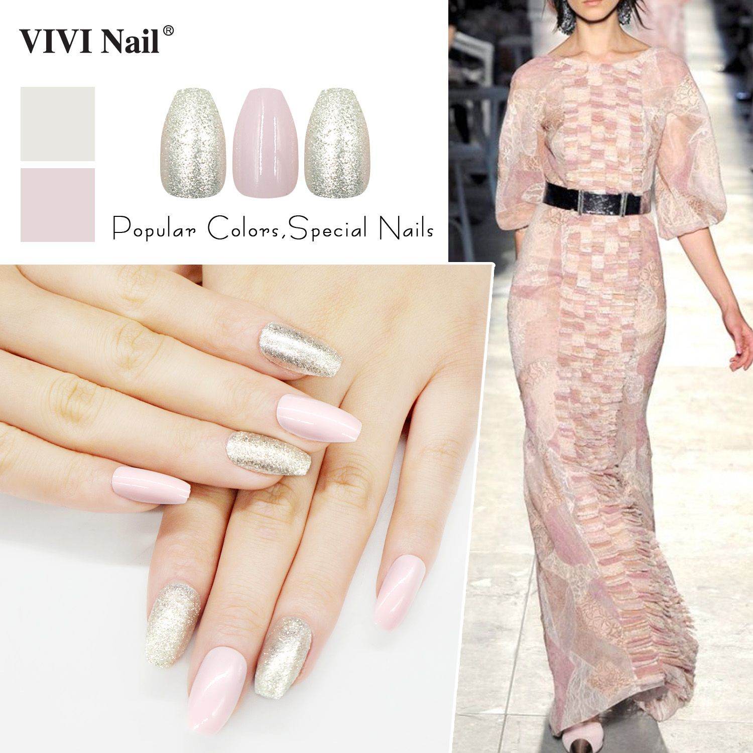 24片葱粉单色混搭美甲芭蕾甲简约美甲片定做假指甲详情图2