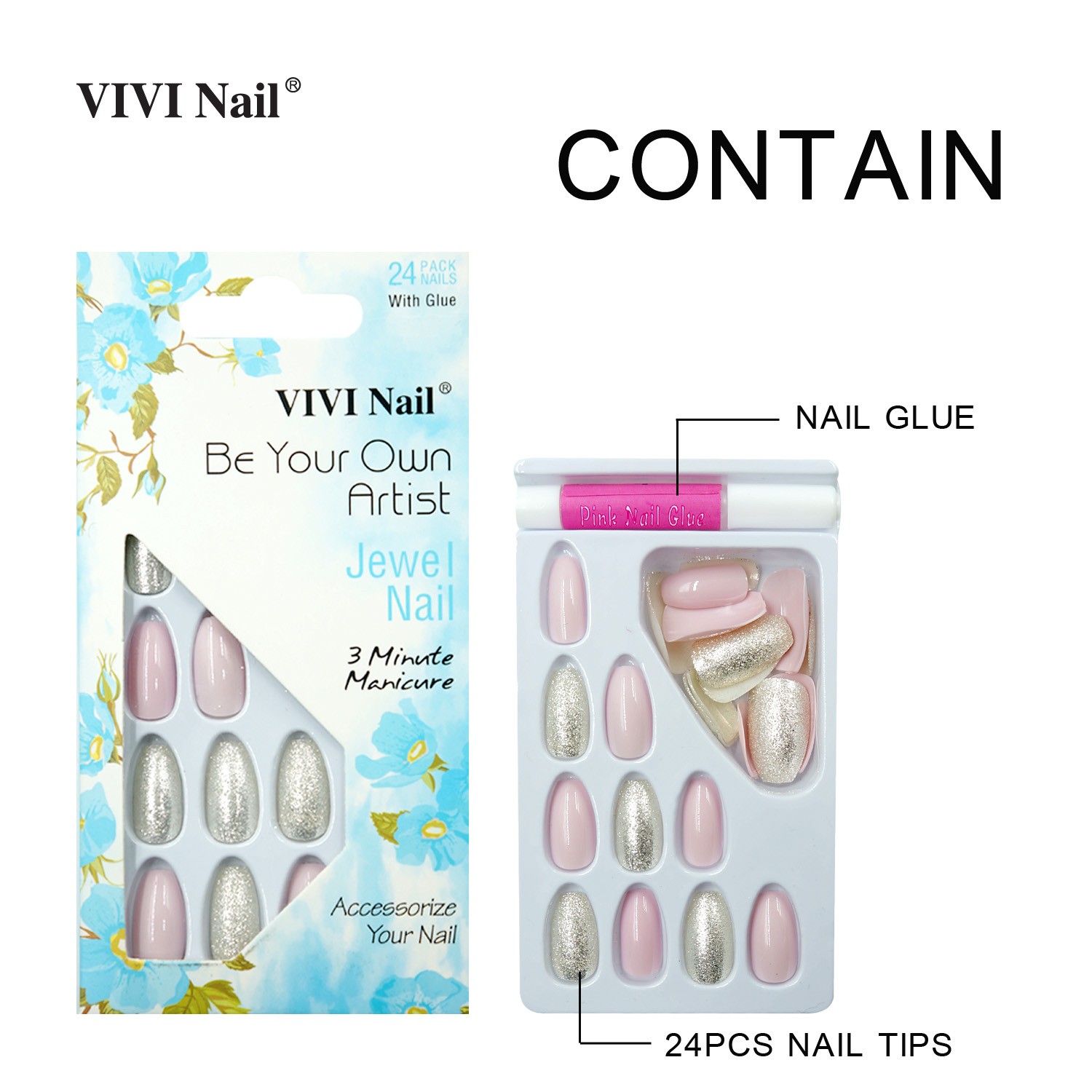 24片葱粉单色混搭美甲芭蕾甲简约美甲片定做假指甲详情6