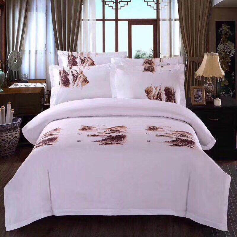 Hotel Hotel Bed linen four-piece set 6040S Chinese printed room linen bed cover pillowcase