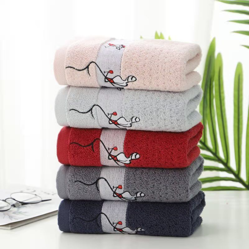 Embroidered dance style face wash and bath household towels, pure cotton absorbent and non-fading, soft for both men and women, couple face towels, high-end mixed color towels wholesale Specification image