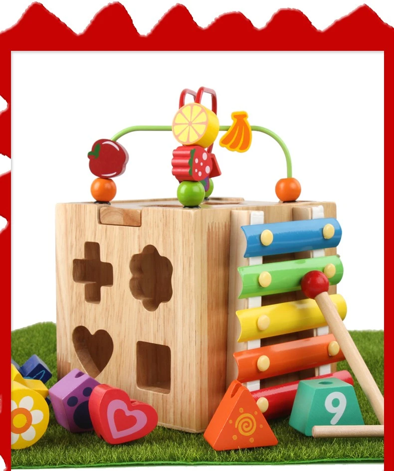 The wooden multi-functional intelligence box is highly entertaining and colorful. It can exercise babies' hand-eye coordination, visual ability, logical thinking ability, early education enlightenment training, and parent-child games detail image 3