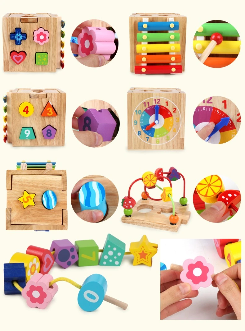 The wooden multi-functional intelligence box is highly entertaining and colorful. It can exercise babies' hand-eye coordination, visual ability, logical thinking ability, early education enlightenment training, and parent-child games detail image 9