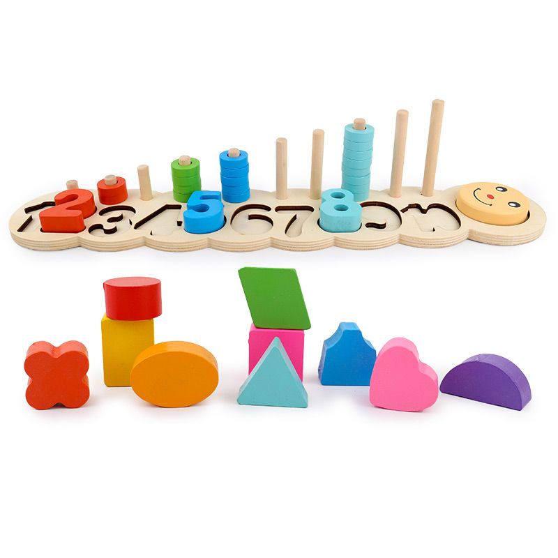 The wooden column three-in-one caterpillar is highly entertaining and colorful, which can exercise babies' hand-eye coordination, visual ability, logical thinking ability, early education enlightenment training, and parent-child games