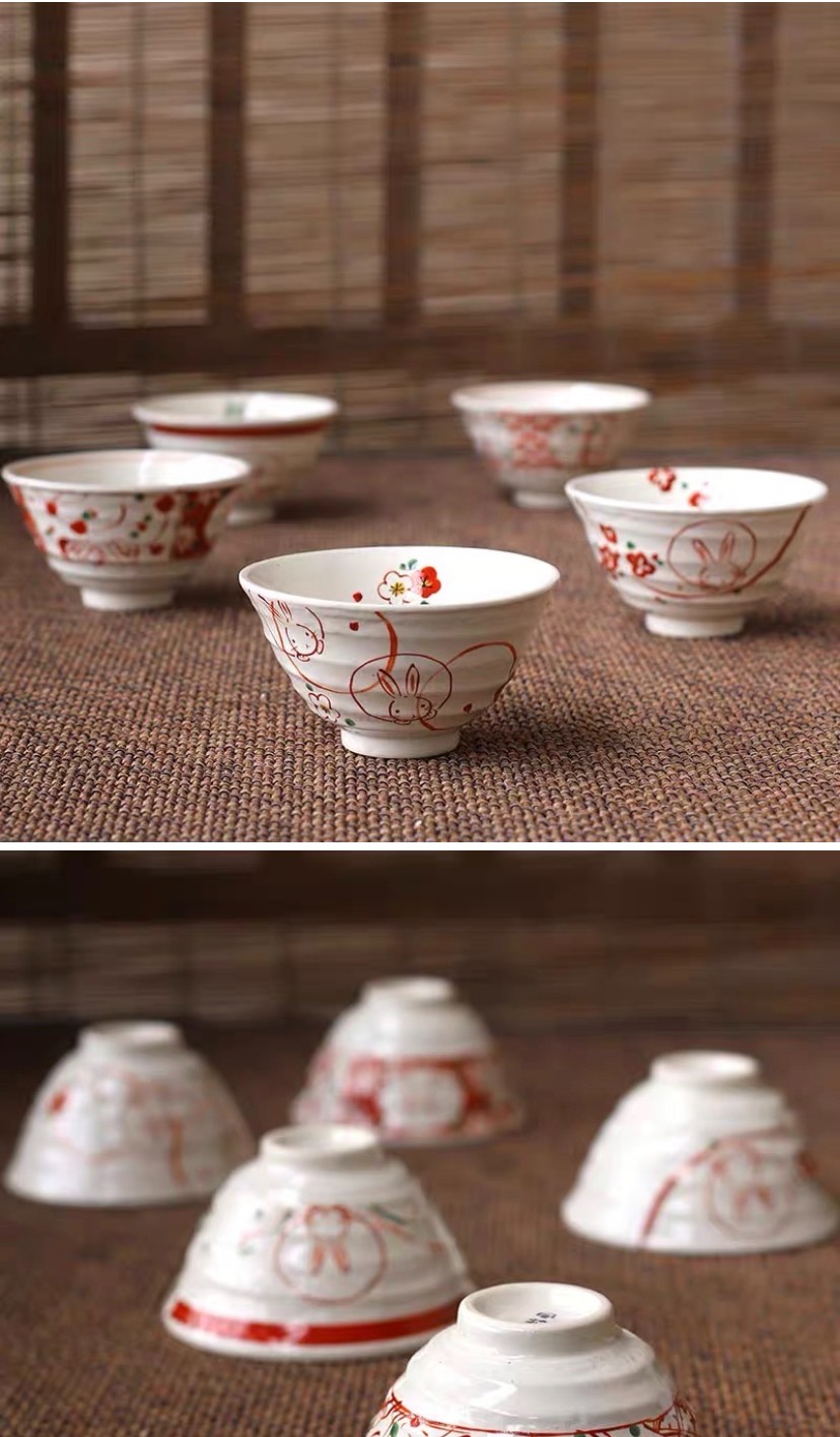 浙里 日本瓷器波佐见烧-赤绘系列 米饭碗5入礼盒套装详情图1
