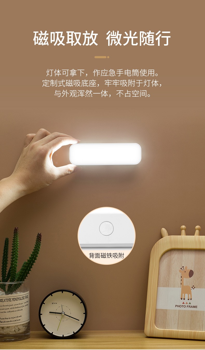 Creative smart 3d desk lamp, wireless human body sensor lamp, LED voice-controlled eye-protecting hand-held lamp, no wiring required, charging wall lamp detail image 11