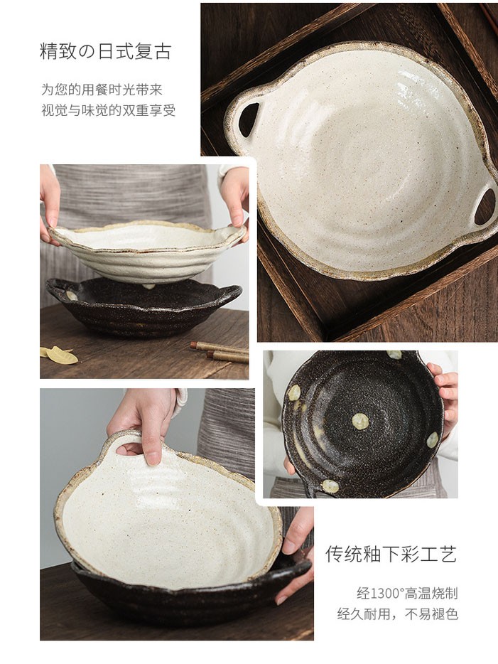 浙里 日本进口和蓝粗陶双耳汤盘详情图4