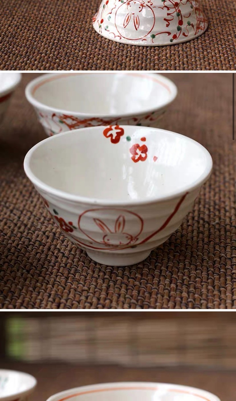 浙里 日本瓷器波佐见烧-赤绘系列 米饭碗5入礼盒套装详情图2