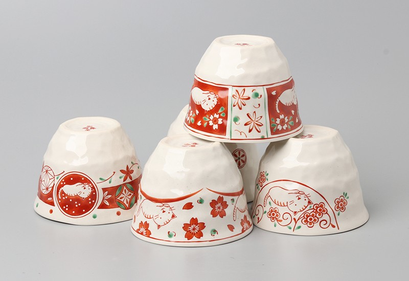 浙里 日本进口波佐见烧-赤绘系列 猫咪水杯 5入礼盒装详情图8