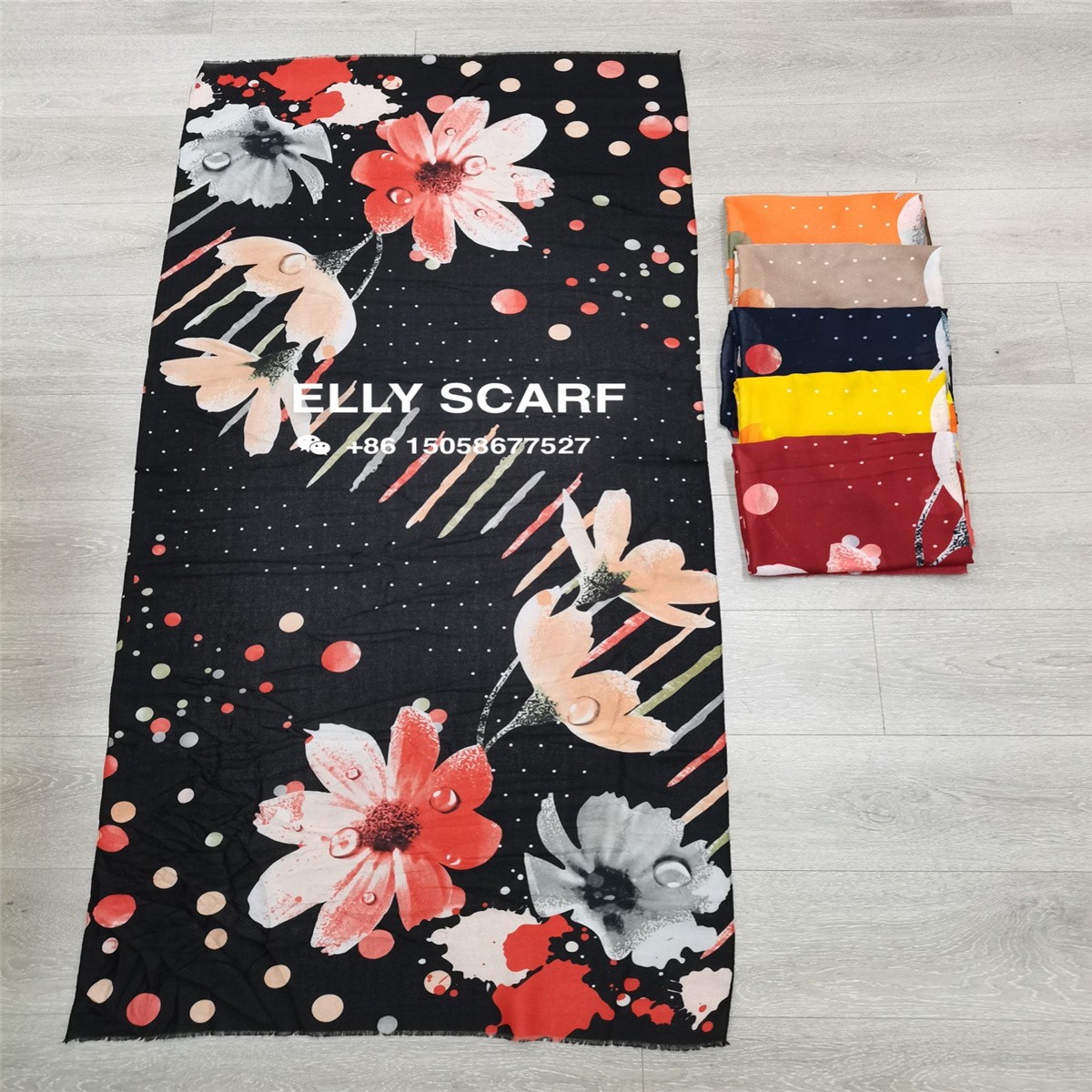 Cluttered Floral Print Scarf full figure