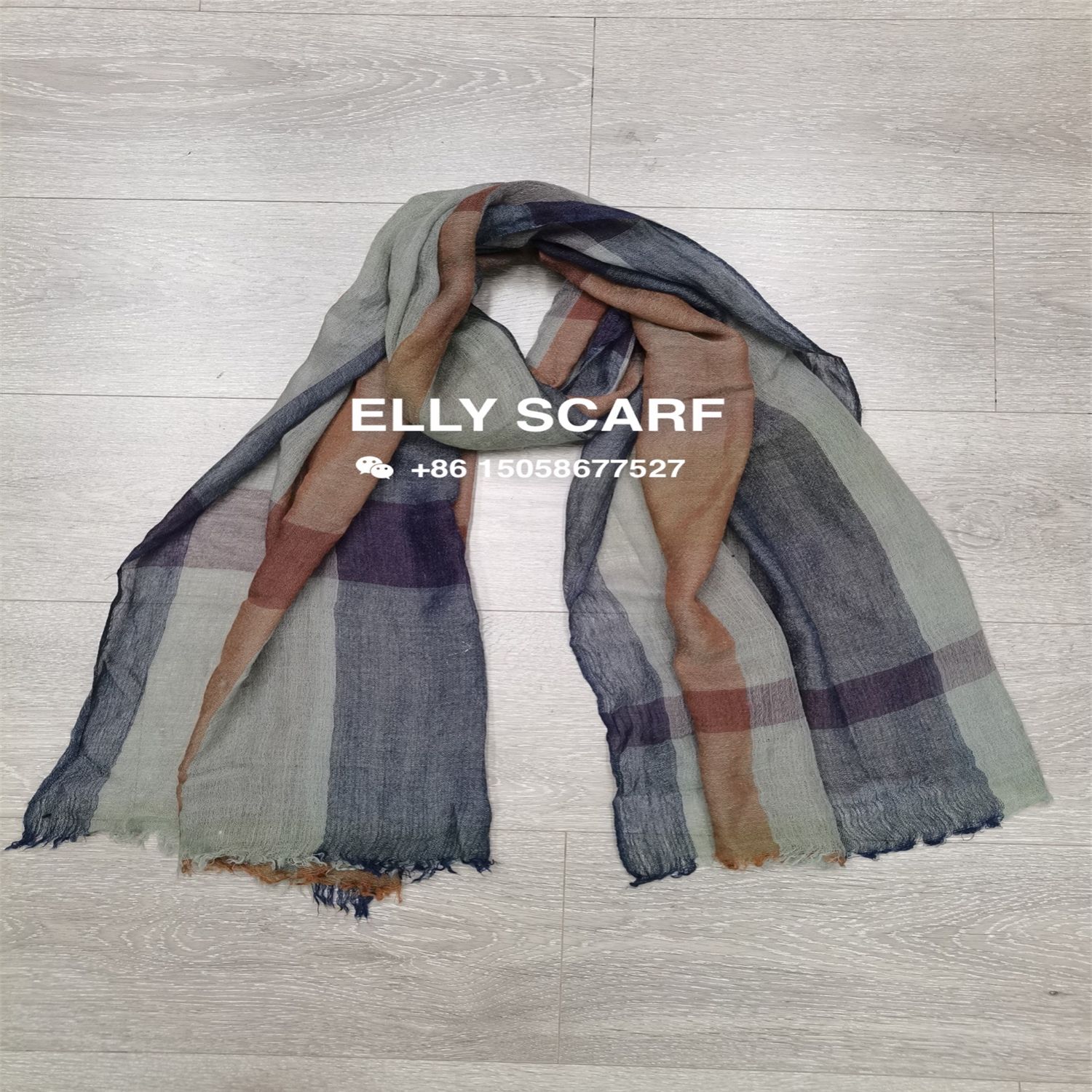 Checkered color-blocking wool scarf details Picture