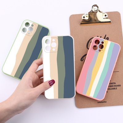 Rainbow pop motif funda protectiva aplicable apple 12 straight edge plus velvet cube soft case iphone11 funda para teléfono details Picture