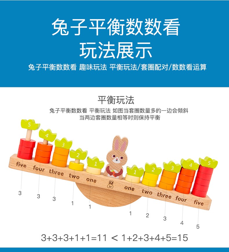 The wooden cognitive game "Rabbit Balance" is highly entertaining with rich colors. It can exercise babies' hand-eye coordination, visual ability, logical thinking ability, and early education enlightenment training. It is a parent-child game detail image 8