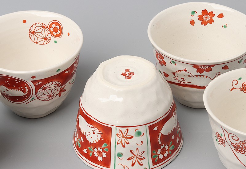 浙里 日本进口波佐见烧-赤绘系列 猫咪水杯 5入礼盒装详情图9
