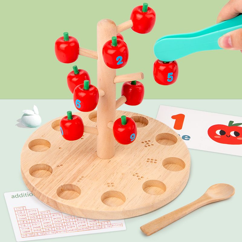 The wooden toy early education cognitive game "Picking Apples" is highly entertaining, which can exercise babies' hand-eye coordination, visual ability, logical thinking ability, and early education enlightenment training. It is a parent-child game details Picture