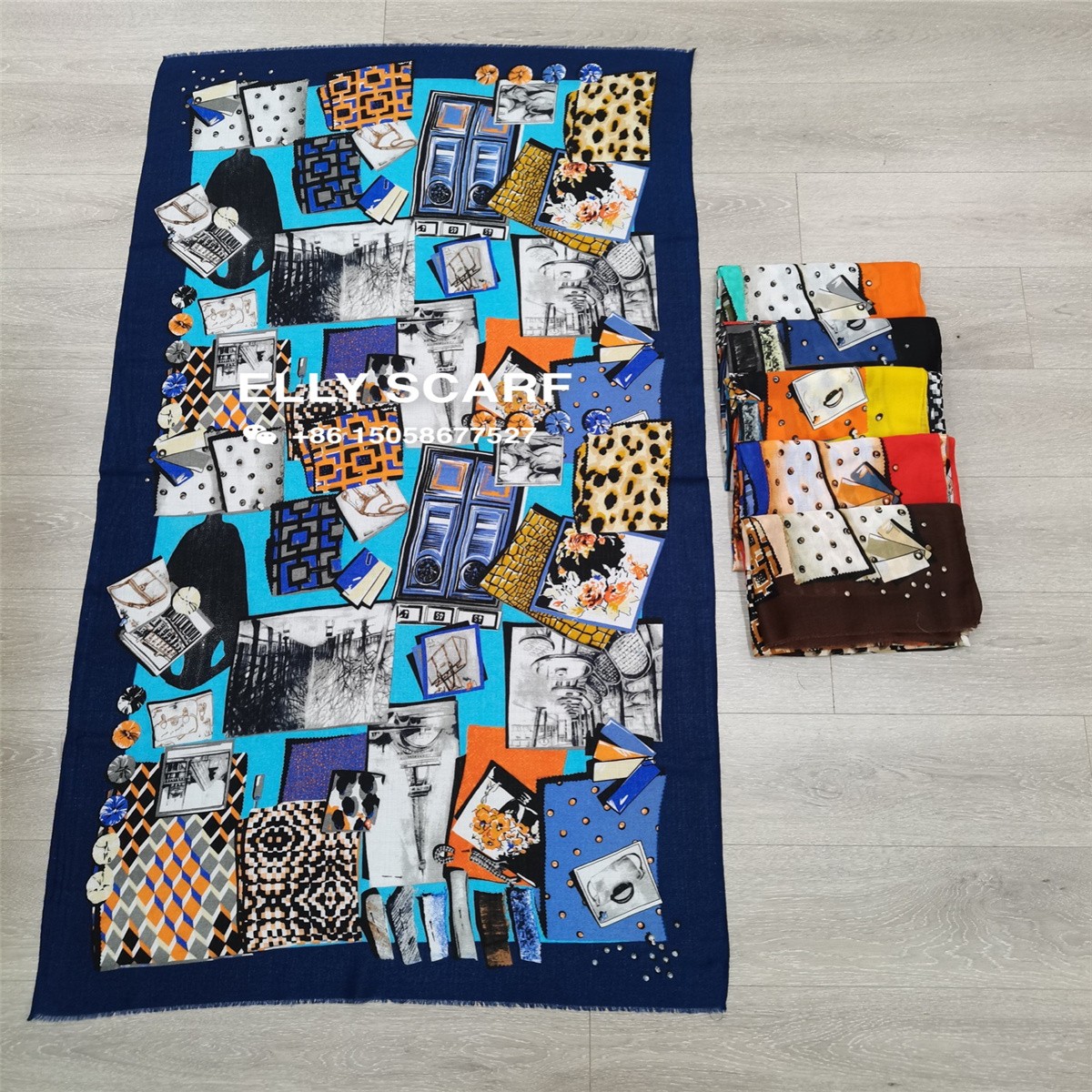 Spring/Summer Cluttered Hand-Printed Scarf full figure