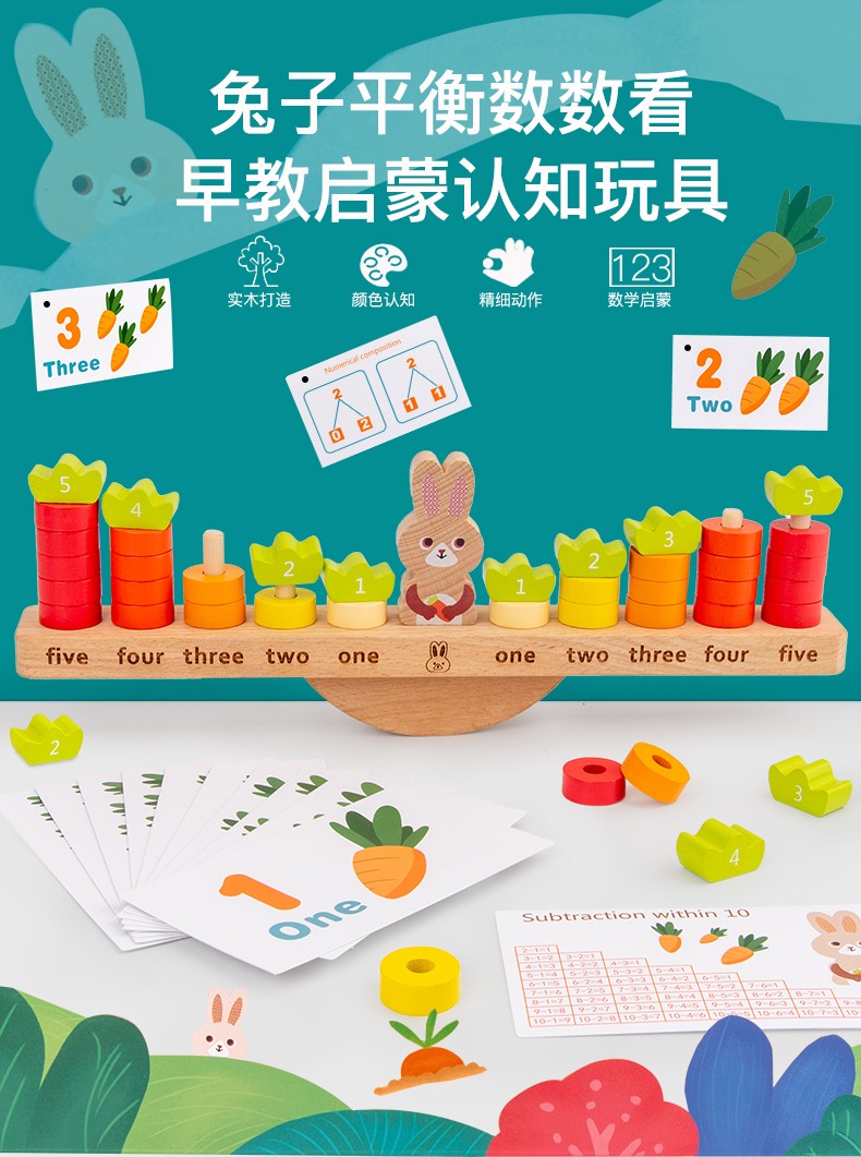 The wooden cognitive game "Rabbit Balance" is highly entertaining with rich colors. It can exercise babies' hand-eye coordination, visual ability, logical thinking ability, and early education enlightenment training. It is a parent-child game detail image 1