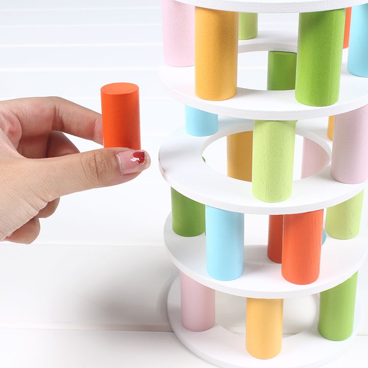 The wooden toy parent-child game, pizza tower stacking, is highly fun and can exercise the baby's hand-eye coordination, visual ability, logical thinking ability, and early education enlightenment training. It is a parent-child game Specification image