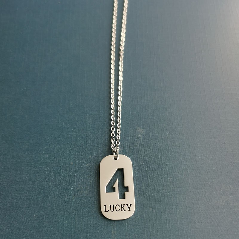 Lucky number 4: Military brand pendant, trendy commemorative necklace for men and women, minimalist titanium steel couple jewelry, gift for brothers and best friends detail image 5