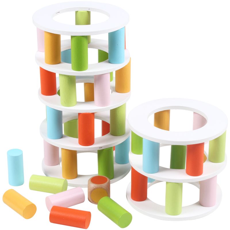 The wooden toy parent-child game, pizza tower stacking, is highly fun and can exercise the baby's hand-eye coordination, visual ability, logical thinking ability, and early education enlightenment training. It is a parent-child game details Picture
