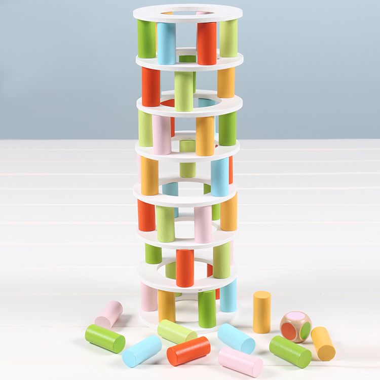 The wooden toy parent-child game, pizza tower stacking, is highly fun and can exercise the baby's hand-eye coordination, visual ability, logical thinking ability, and early education enlightenment training. It is a parent-child game