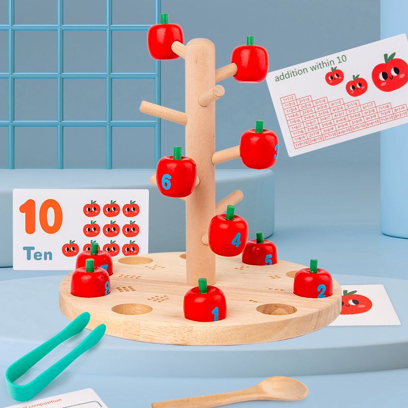The wooden toy early education cognitive game "Picking Apples" is highly entertaining, which can exercise babies' hand-eye coordination, visual ability, logical thinking ability, and early education enlightenment training. It is a parent-child game